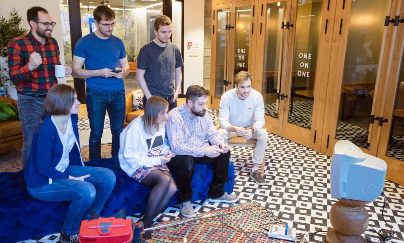 the SoftwareMill team playing video games