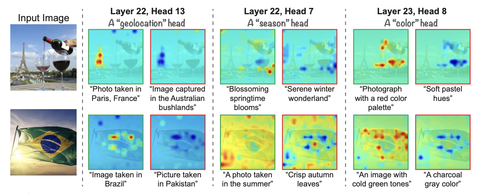 Activation of the various heads in CLIP architecture