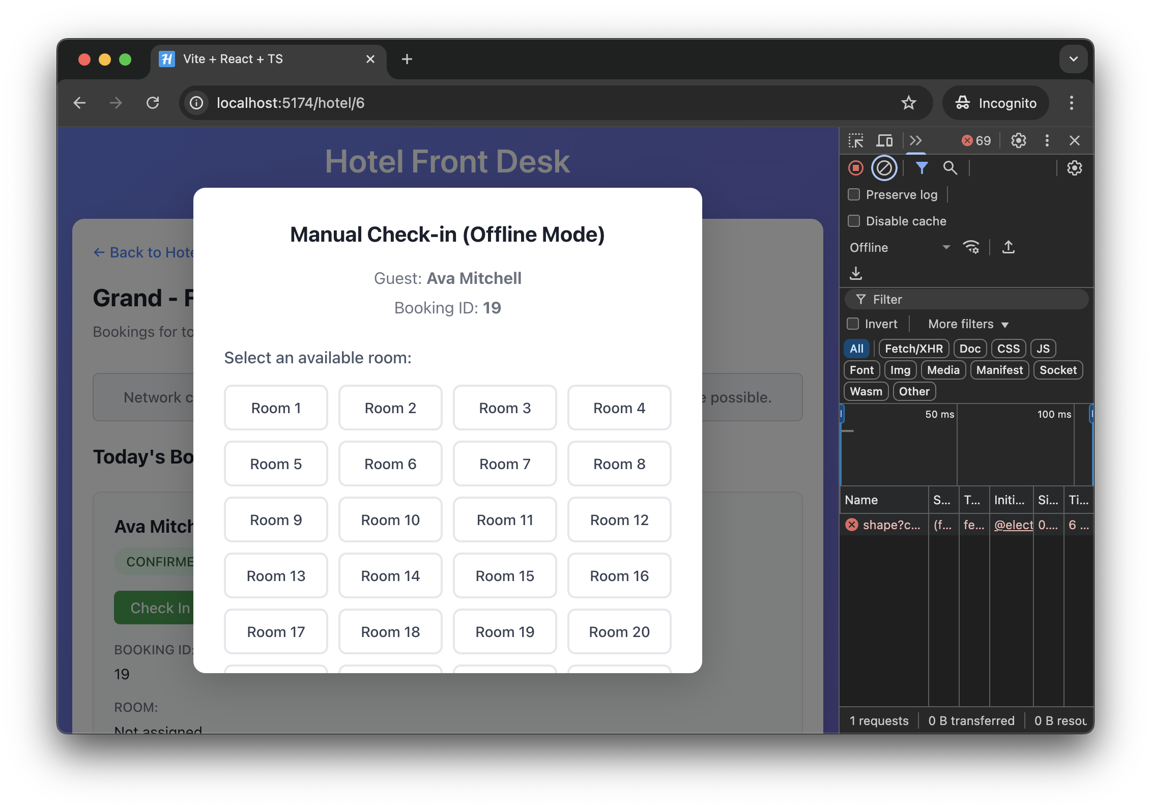 Front desk app when offline