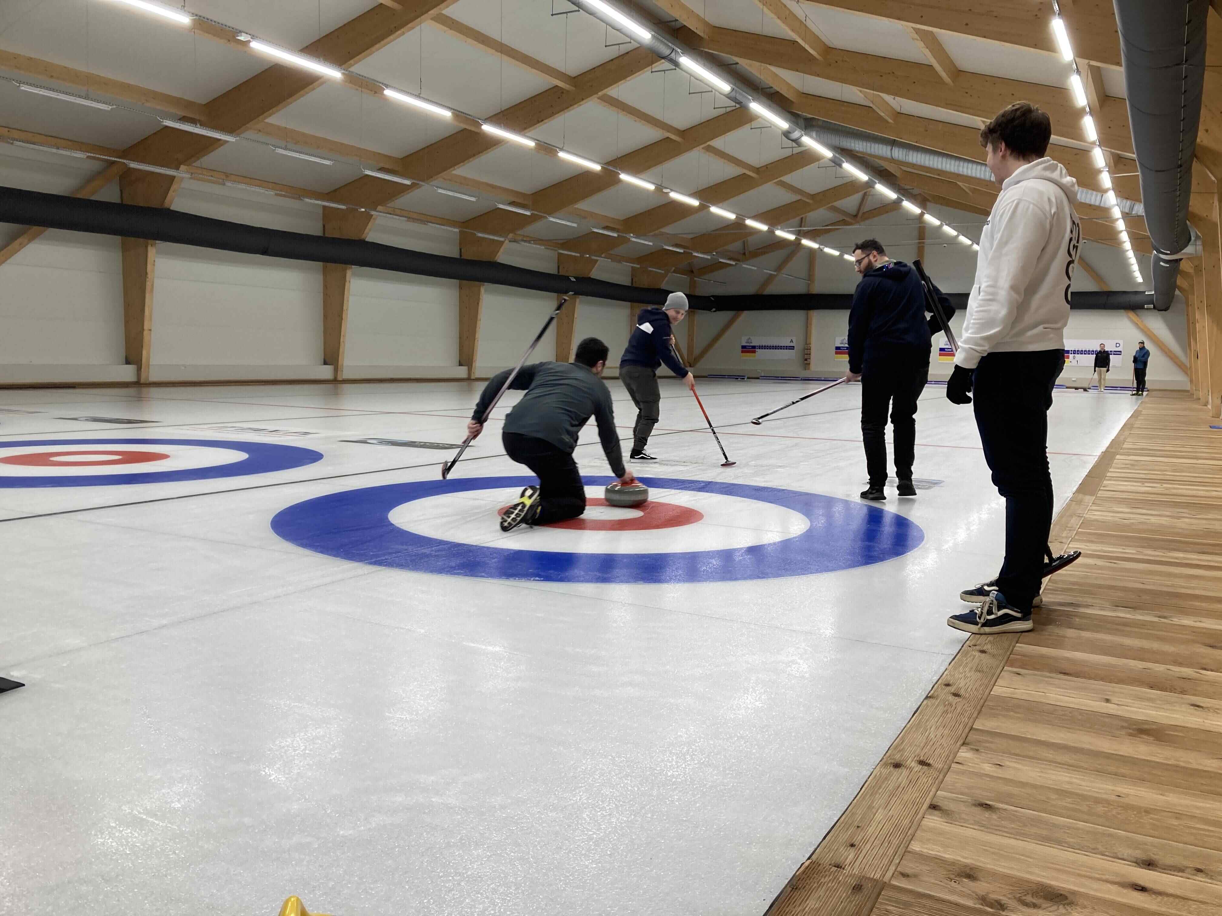 Practicing curling in the winter